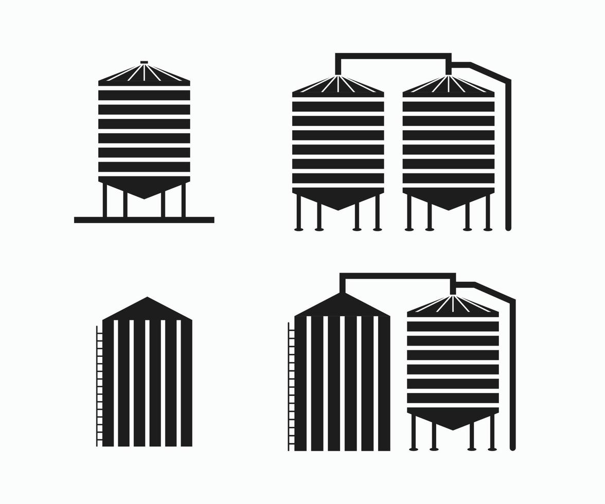icône de stockage de silos, icône de grenier et icône de silo de l'agriculture sur fond blanc. vecteur
