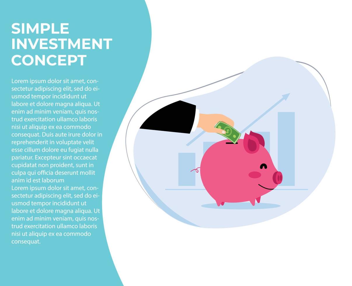 concept d'investissement simple. notion d'économie. moyen facile d'investir. éducation sur l'enregistrement du vecteur de conception plate