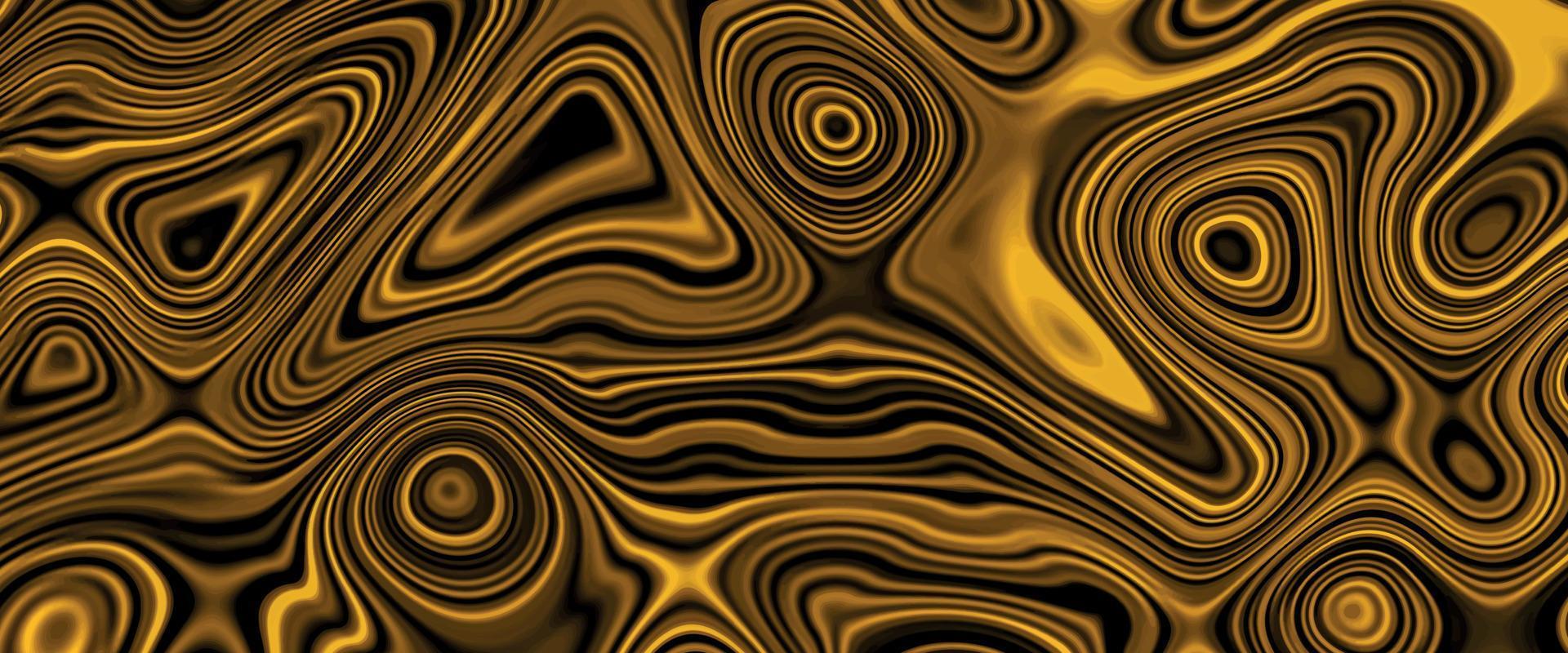 abstrait or et fond noir avec effet de liquéfaction ondulé. beau dessin avec les divorces et les lignes ondulées dans les tons dorés. surface métallique dorée. vecteur