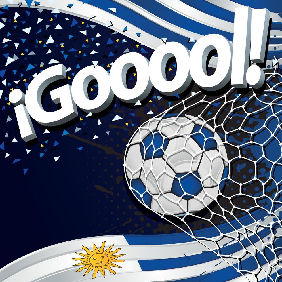 mot gooool à côté d'un ballon de football marquant un but sur fond de drapeaux uruguayens et de confettis blancs et bleus. image vectorielle vecteur