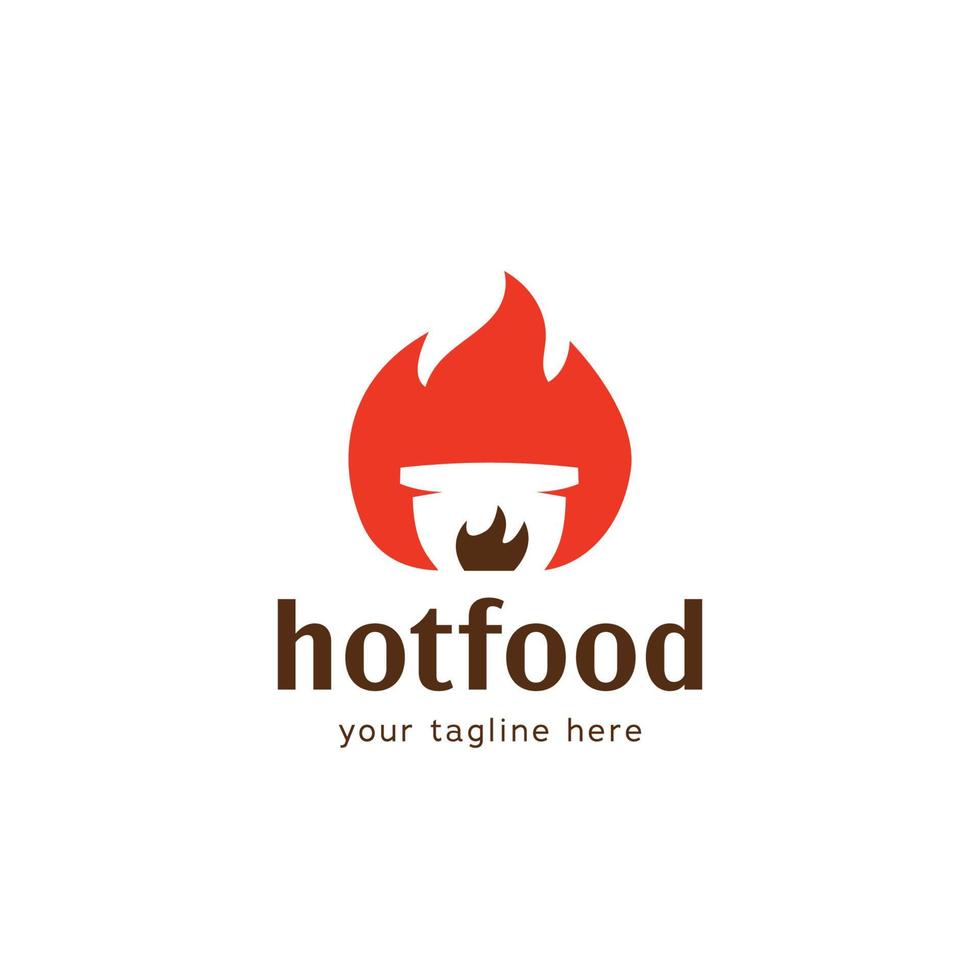 logo de restaurant de nourriture hot pot avec icône de symbole de silhouette hot pot à l'intérieur de la flamme de feu vecteur