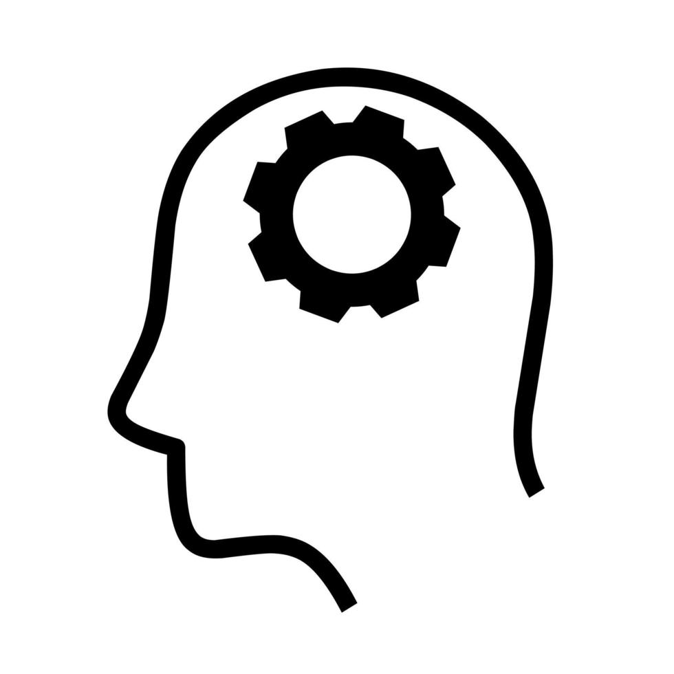 silhouette d'icône de tête humaine avec roue dentée sur fond blanc. concept de design humain avec intelligence artificielle de la machine. vecteur