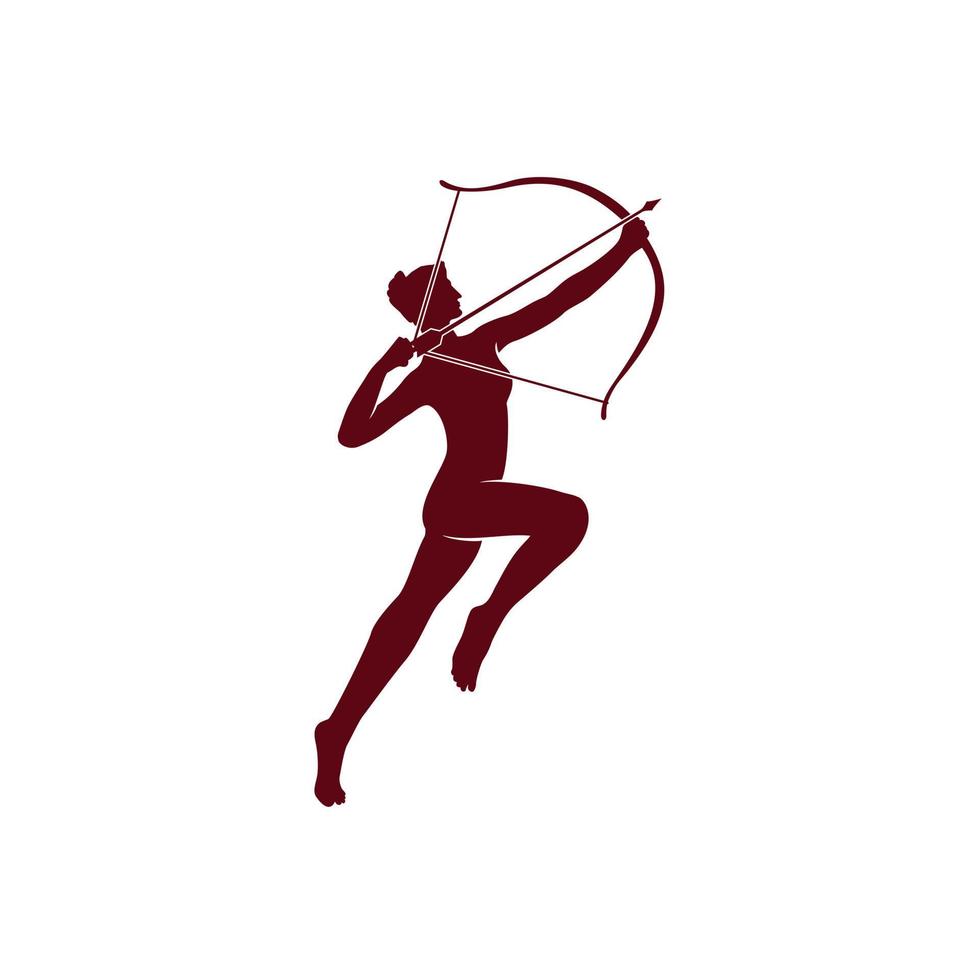 illustration silhouette artémis grec ancien avec création de logo arc archer vecteur