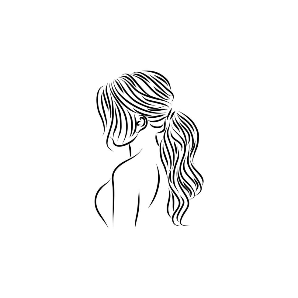 illustration vectorielle de conception de logo de modèle de beauté de cheveux longs ondulés vecteur