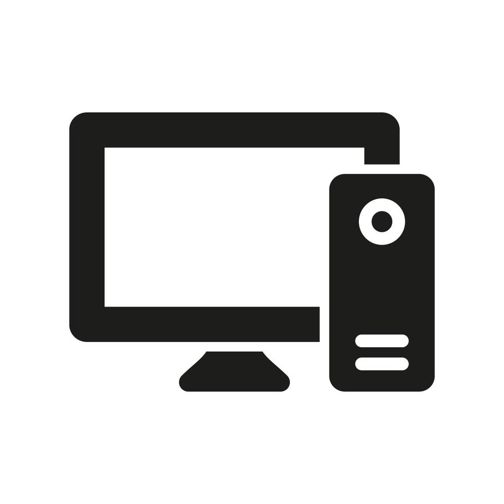 icône de silhouette de pc de bureau. maison, ordinateur personnel de bureau, pictogramme de glyphe de moniteur. équipement de machine matérielle, symbole d'écran d'ordinateur. illustration vectorielle isolée. vecteur