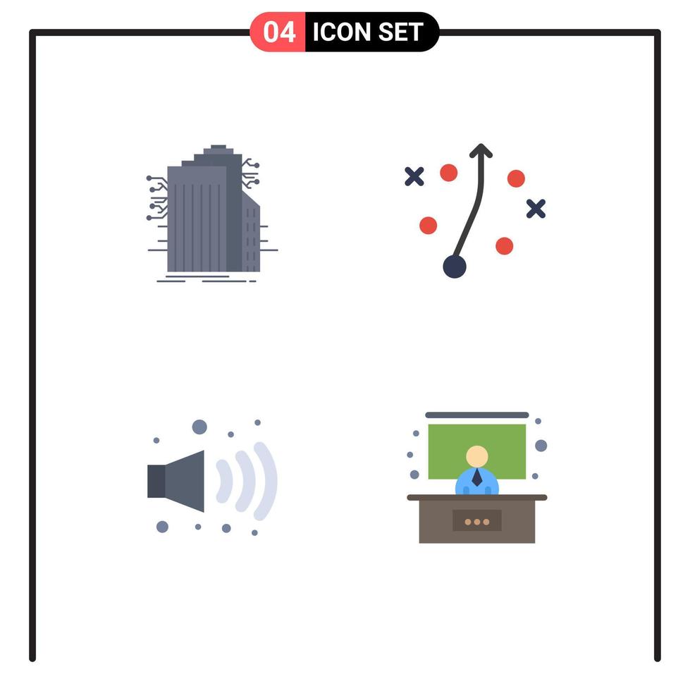 pack de 4 signes et symboles d'icônes plates modernes pour les supports d'impression Web tels que le bruit de construction connecté plan conférence éléments de conception vectoriels modifiables vecteur