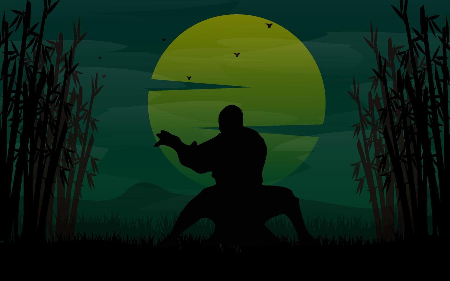 silhoutte de combat avec paysage de nuit illustration de fond vecteur