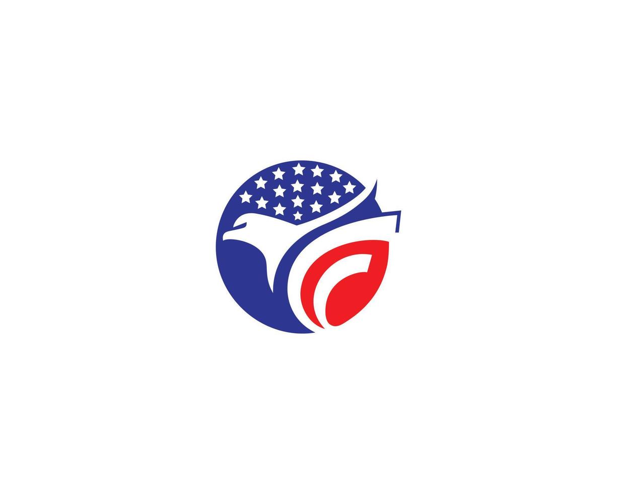 lettre ronde f création de logo aigle abstrait de luxe initial avec modèle vectoriel de symbole de drapeau américain.
