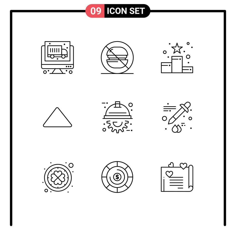 symboles d'icônes universels groupe de 9 contours modernes de la position vidéo de l'ingénieur jouer flèche éléments de conception vectoriels modifiables vecteur