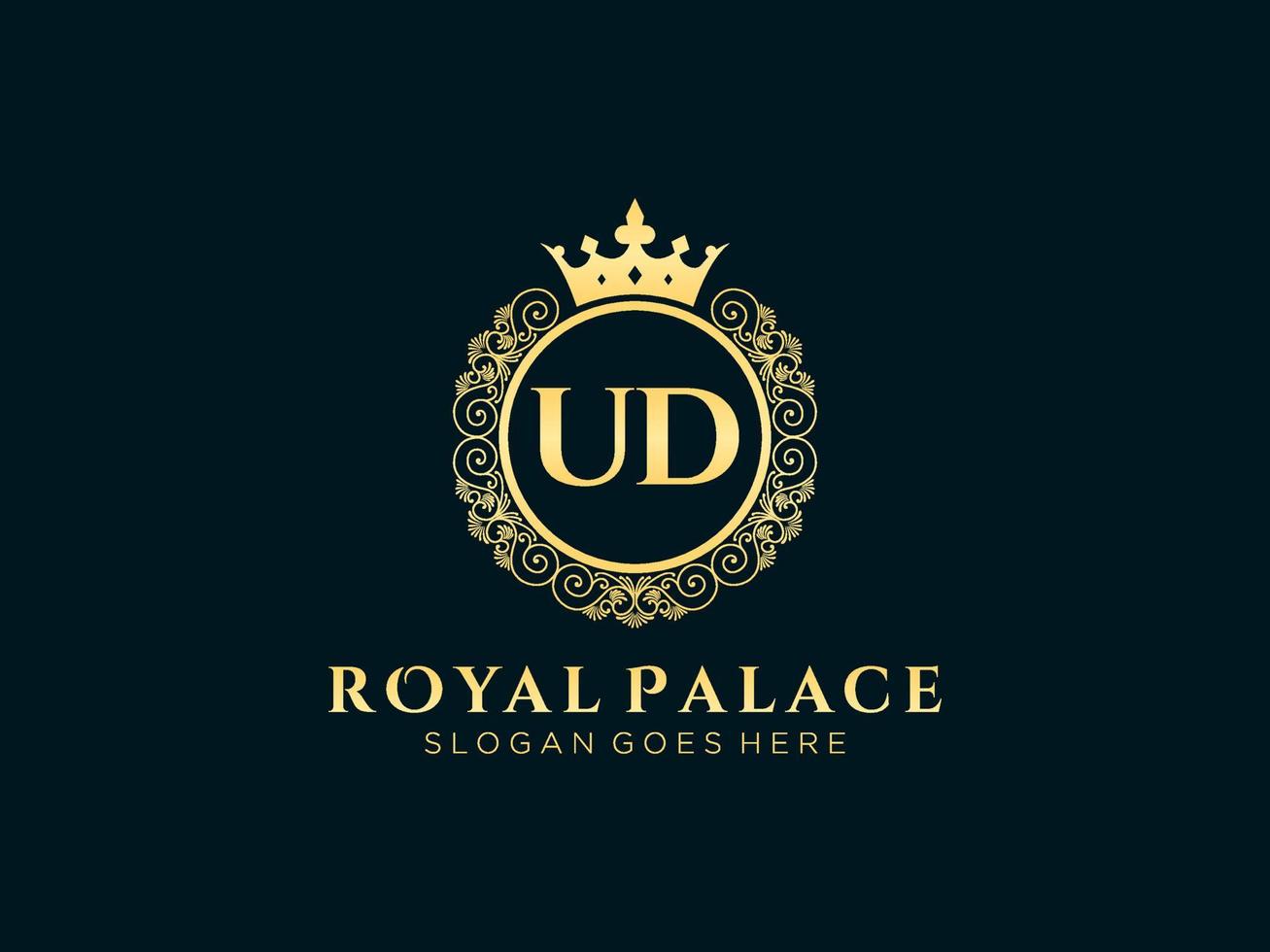 lettre ud logo victorien de luxe royal antique avec cadre ornemental. vecteur