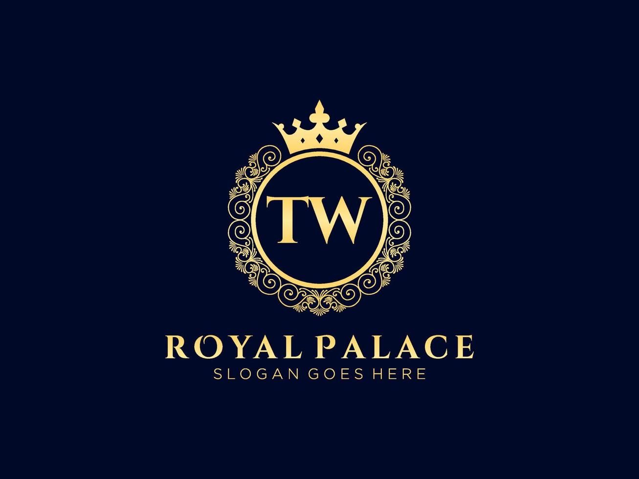 lettre tw logo victorien de luxe royal antique avec cadre ornemental. vecteur