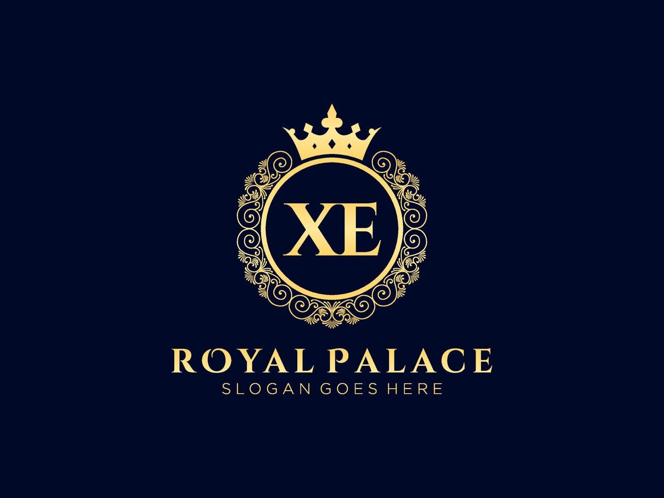 lettre xe logo victorien de luxe royal antique avec cadre ornemental. vecteur
