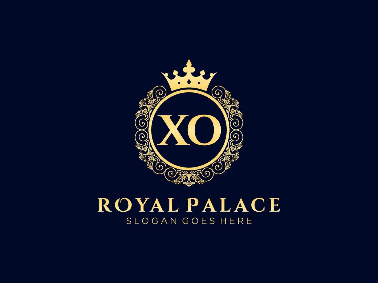 lettre xo logo victorien de luxe royal antique avec cadre ornemental. vecteur