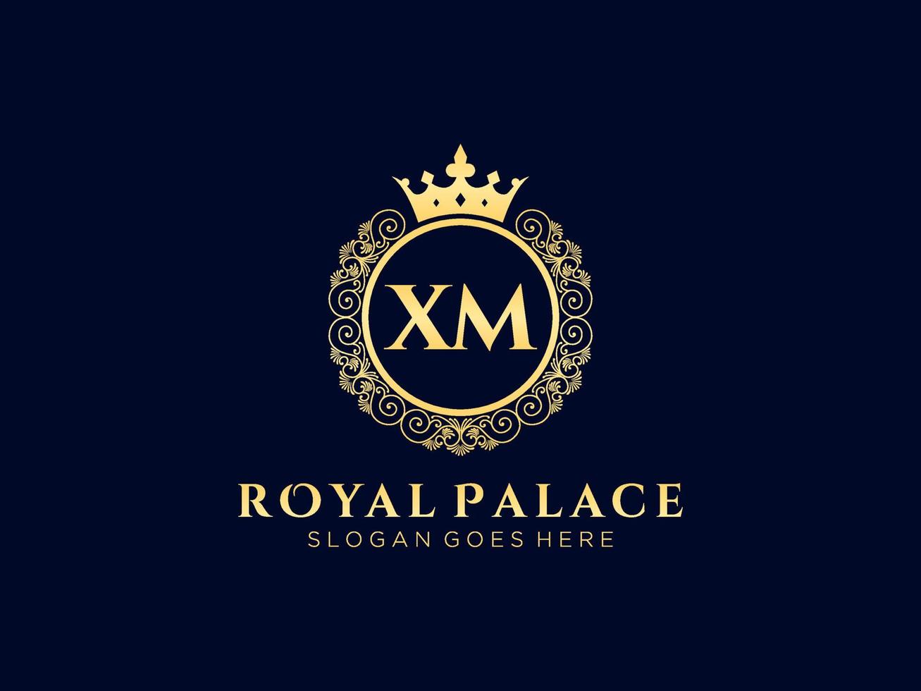 lettre xm logo victorien de luxe royal antique avec cadre ornemental. vecteur