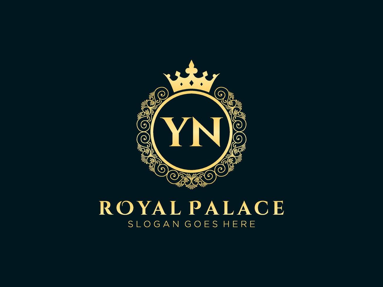 lettre yn logo victorien de luxe royal antique avec cadre ornemental. vecteur