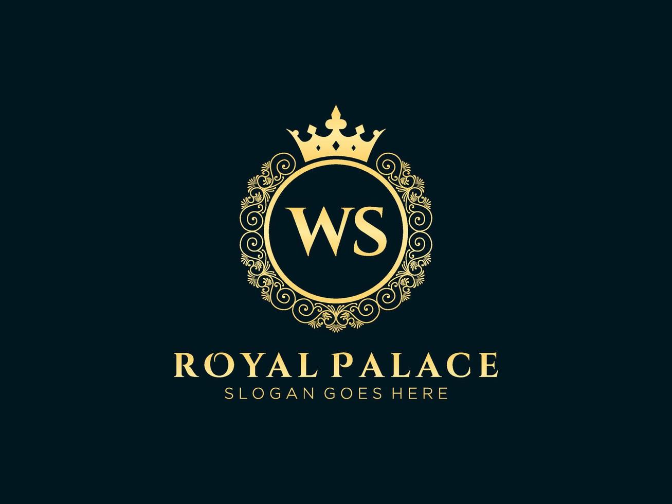 lettre ws logo victorien de luxe royal antique avec cadre ornemental. vecteur