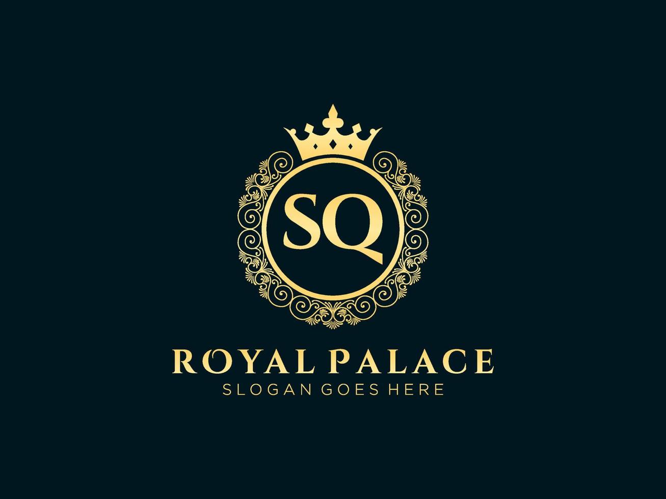 lettre sq logo victorien de luxe royal antique avec cadre ornemental. vecteur