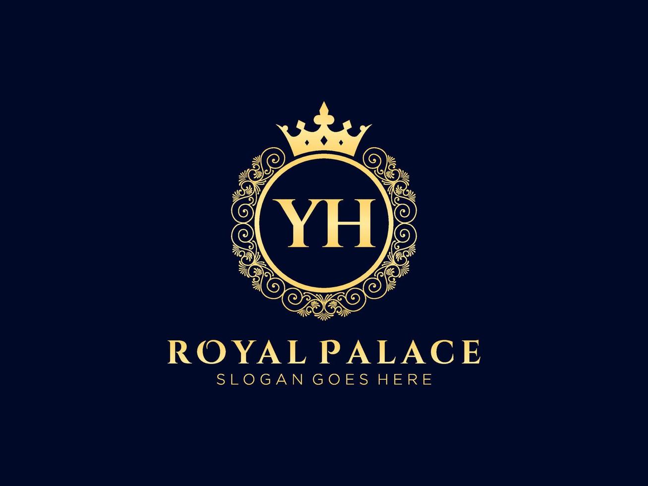 lettre yh logo victorien de luxe royal antique avec cadre ornemental. vecteur