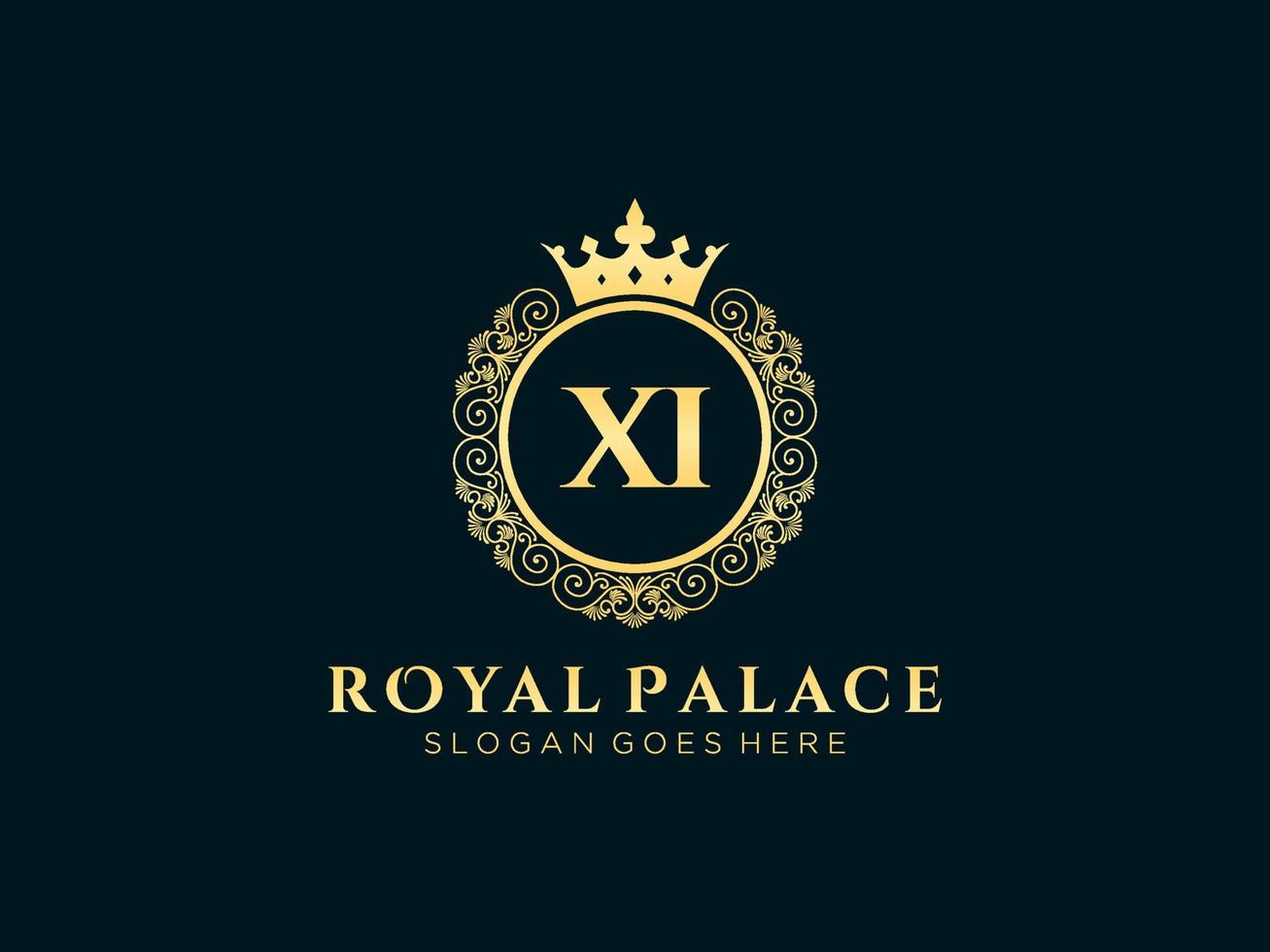 lettre xi logo victorien de luxe royal antique avec cadre ornemental. vecteur