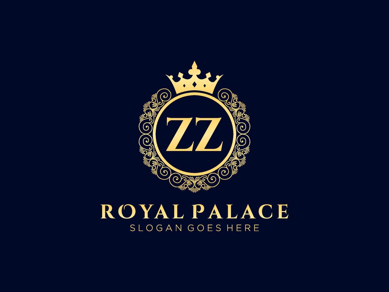 lettre zz logo victorien de luxe royal antique avec cadre ornemental. vecteur