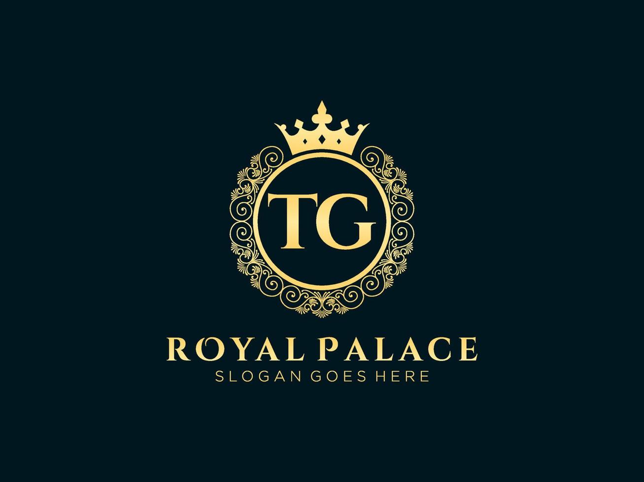 lettre tg logo victorien de luxe royal antique avec cadre ornemental. vecteur