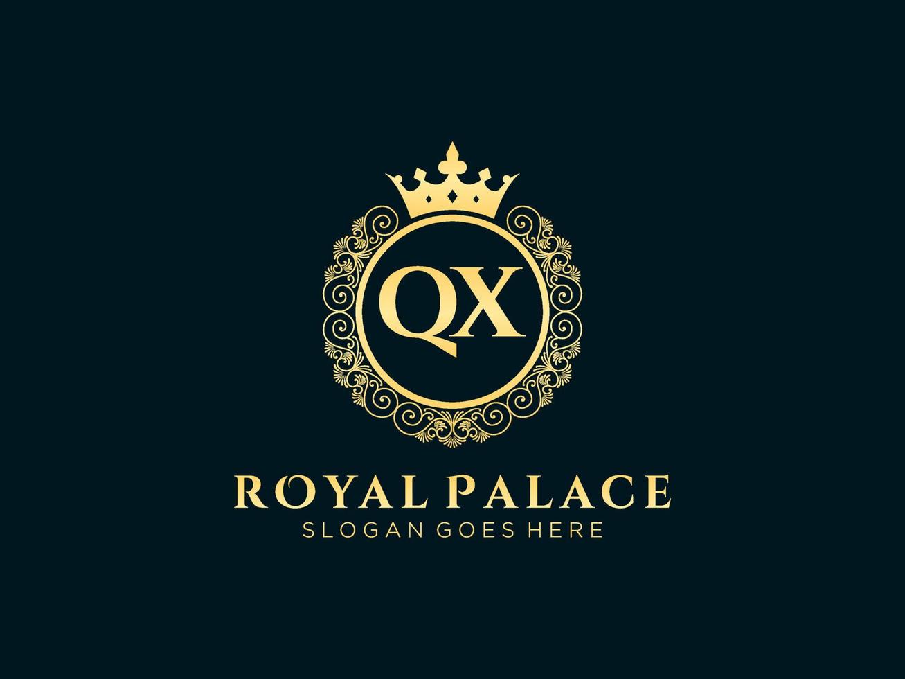 lettre qx logo victorien de luxe royal antique avec cadre ornemental. vecteur