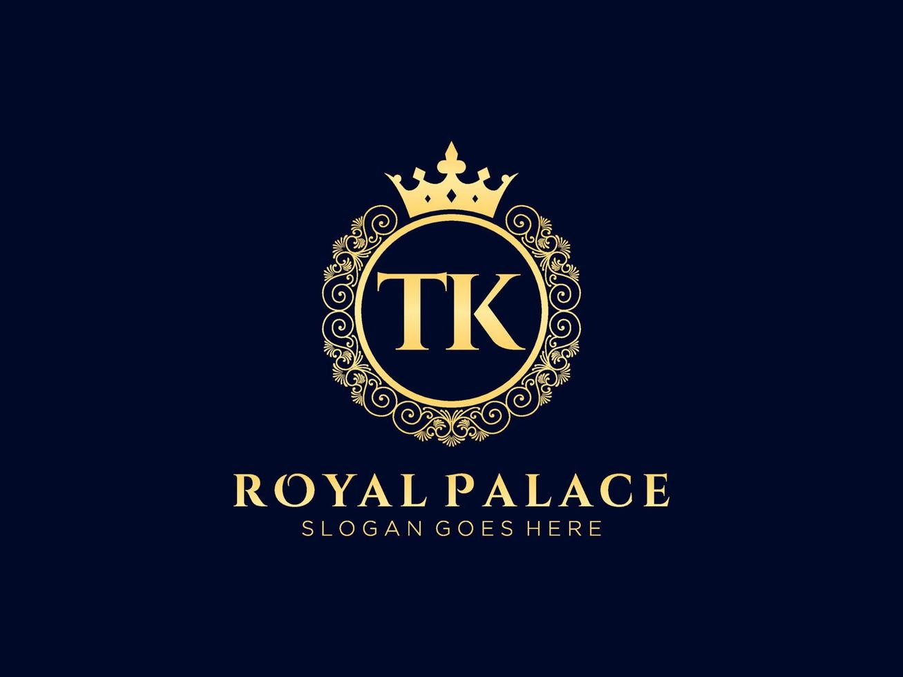 lettre tk logo victorien de luxe royal antique avec cadre ornemental. vecteur