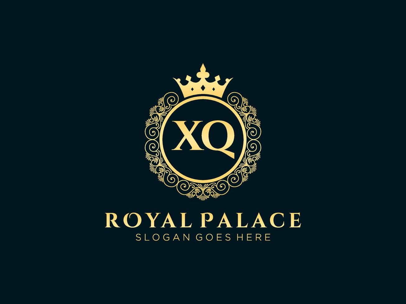 lettre xq logo victorien de luxe royal antique avec cadre ornemental. vecteur