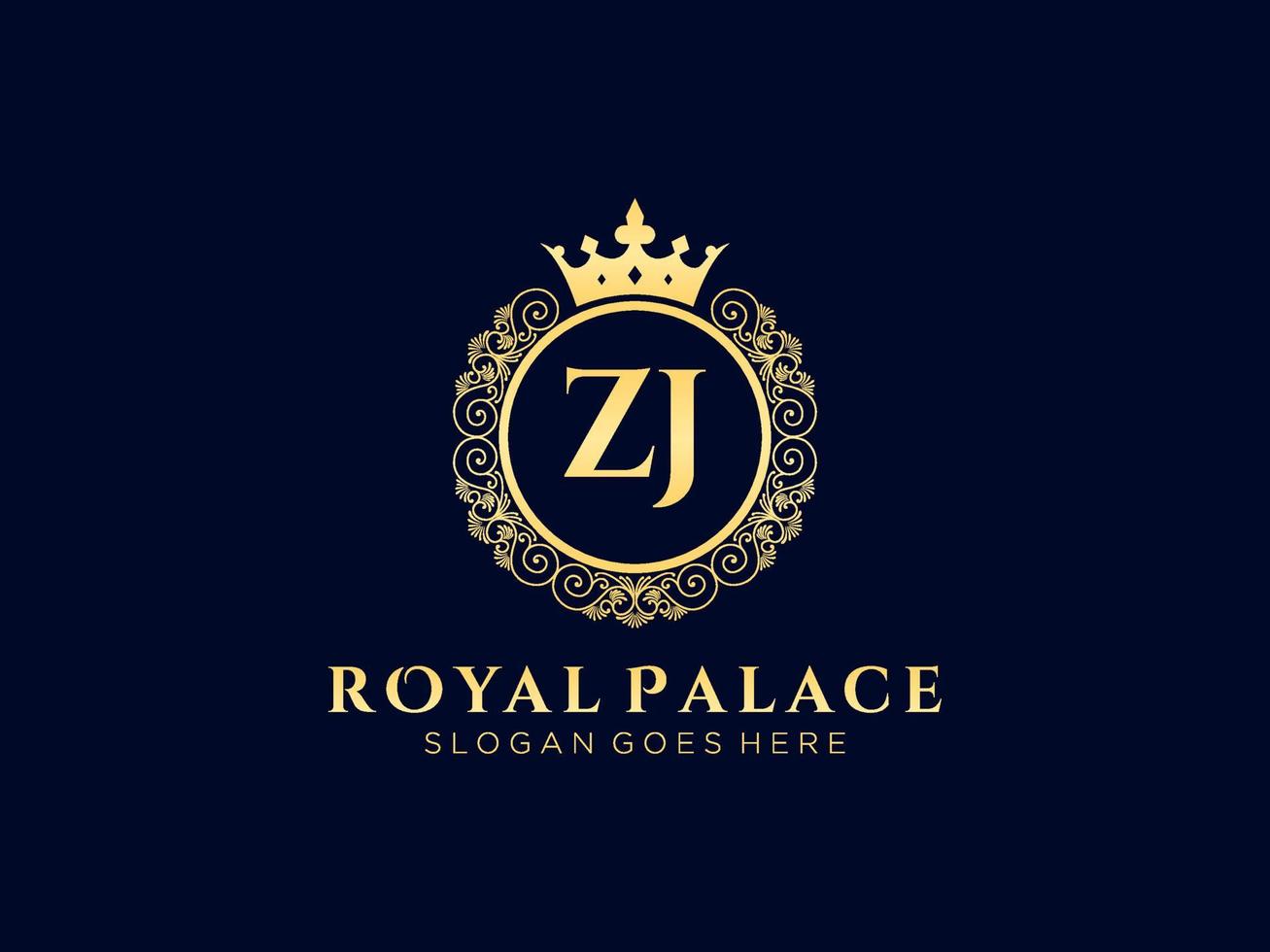 lettre zj logo victorien de luxe royal antique avec cadre ornemental. vecteur