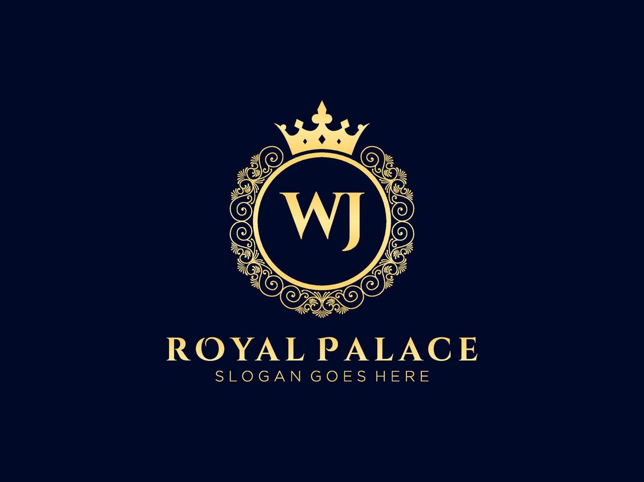 lettre wj logo victorien de luxe royal antique avec cadre ornemental. vecteur