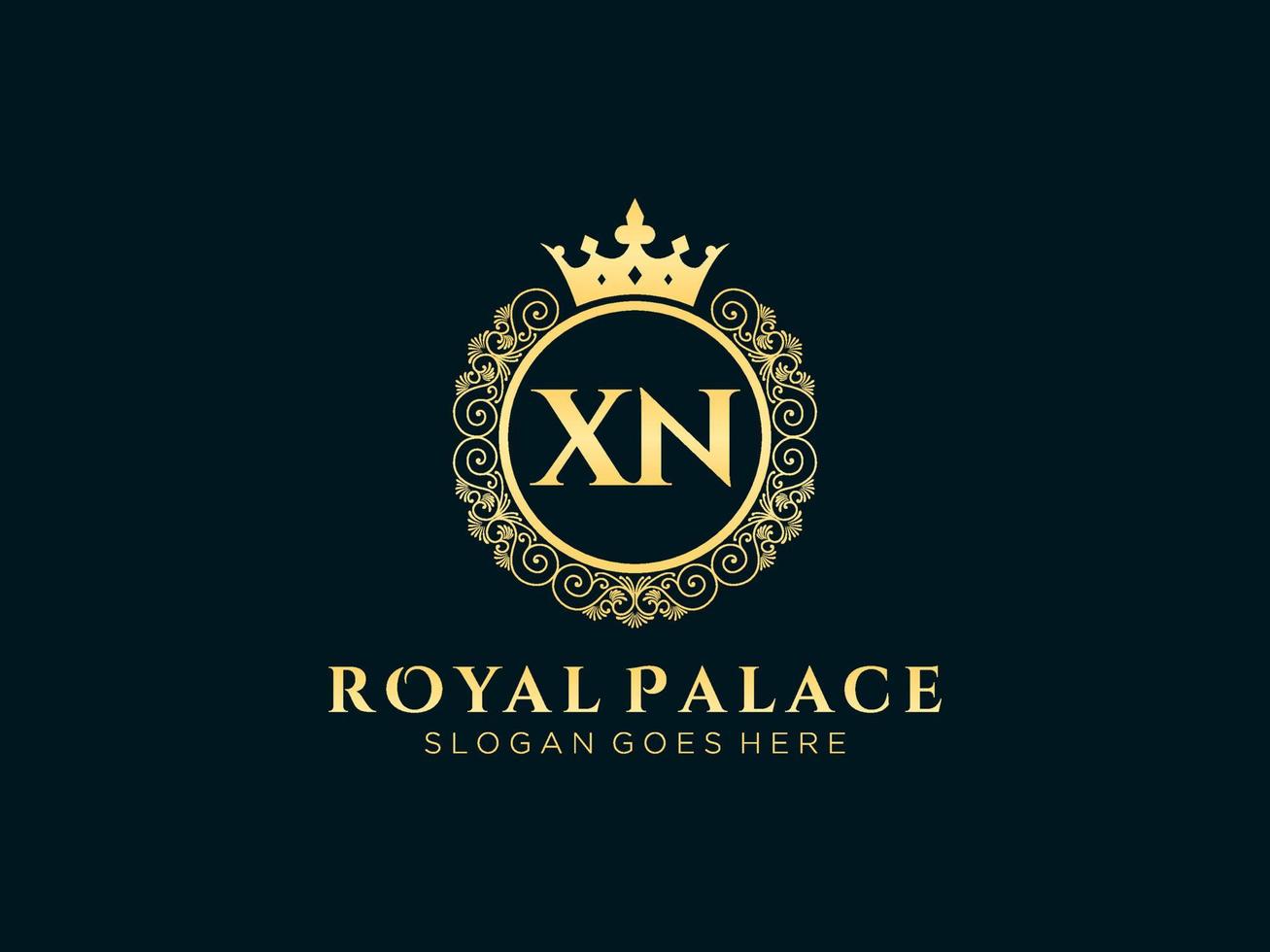 lettre xn logo victorien de luxe royal antique avec cadre ornemental. vecteur