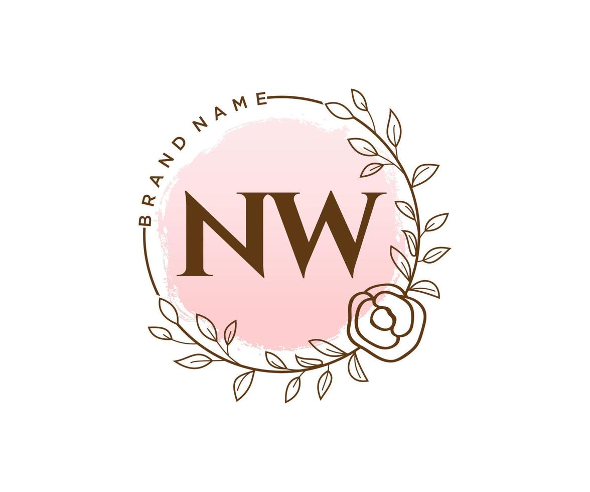 logo féminin nw initial. utilisable pour les logos nature, salon, spa, cosmétique et beauté. élément de modèle de conception de logo vectoriel plat.