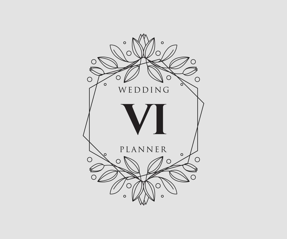 vi collection de logos de monogramme de mariage lettre initiales, modèles minimalistes et floraux modernes dessinés à la main pour cartes d'invitation, réservez la date, identité élégante pour restaurant, boutique, café en image vectorielle vecteur