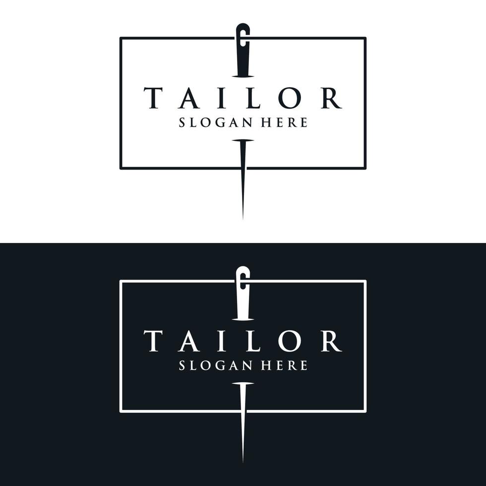 logo de silhouette sur mesure avec marquages d'aiguille, de fil, de benik et de machine à coudre. création de logos pour les tailleurs, la mode, les boutiques et autres entreprises de vêtements. avec la conception d'illustration vectorielle. vecteur