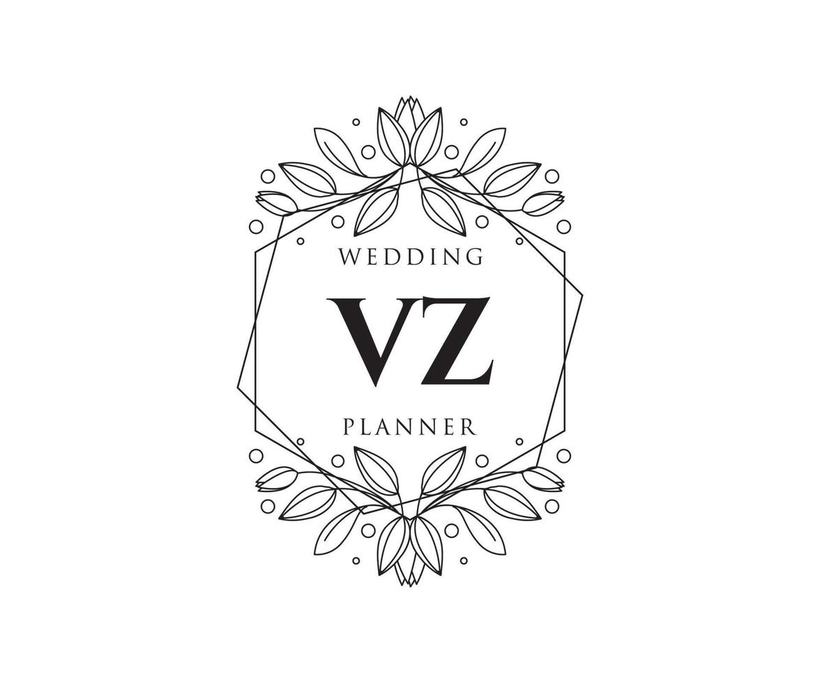 collection de logos de monogramme de mariage lettre initiales vz, modèles minimalistes et floraux modernes dessinés à la main pour cartes d'invitation, réservez la date, identité élégante pour restaurant, boutique, café en image vectorielle vecteur