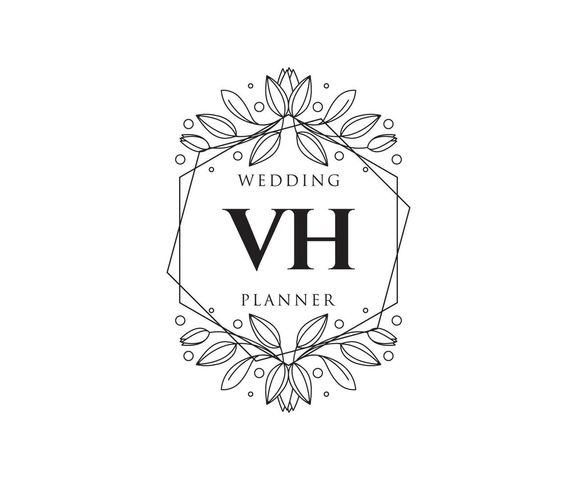 collection de logos de monogramme de mariage lettre initiales vh, modèles minimalistes et floraux modernes dessinés à la main pour cartes d'invitation, réservez la date, identité élégante pour restaurant, boutique, café en image vectorielle vecteur