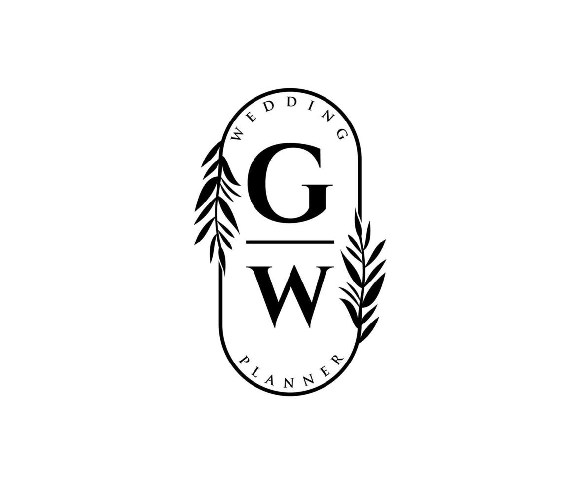 collection de logos de monogramme de mariage lettre initiales gw, modèles minimalistes et floraux modernes dessinés à la main pour cartes d'invitation, réservez la date, identité élégante pour restaurant, boutique, café en image vectorielle vecteur