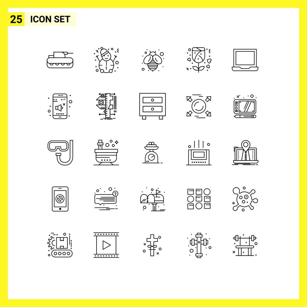 25 lignes universelles définies pour les applications web et mobiles réglage ordinateur portable voler configurer rose éléments de conception vectoriels modifiables vecteur