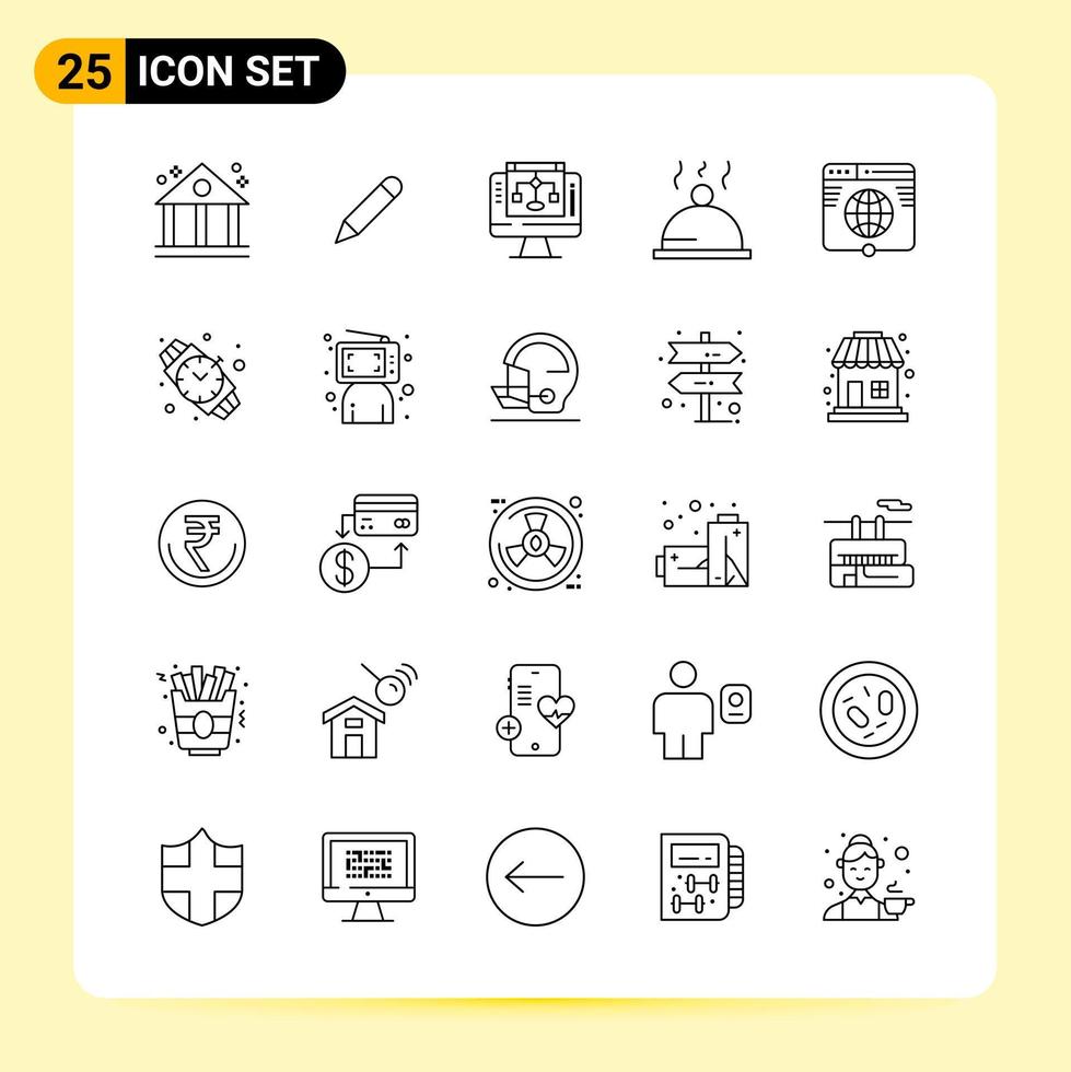 25 icônes créatives pour la conception de sites Web modernes et des applications mobiles réactives 25 signes de symboles de contour sur fond blanc pack de 25 icônes vecteur