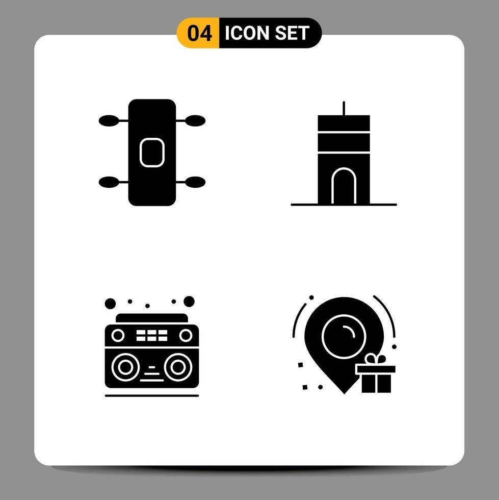 pack de glyphes solides de symboles universels d'éléments de conception vectoriels modifiables d'anniversaire de tour d'antenne sonore de longboard vecteur