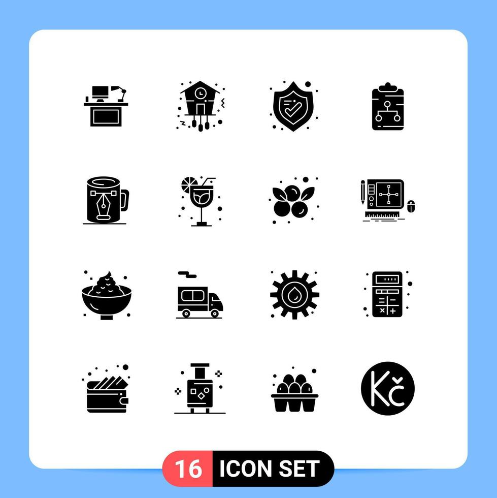16 icônes créatives signes et symboles modernes de la protection du bouclier d'horloge du presse-papiers du réseau éléments de conception vectoriels modifiables vecteur