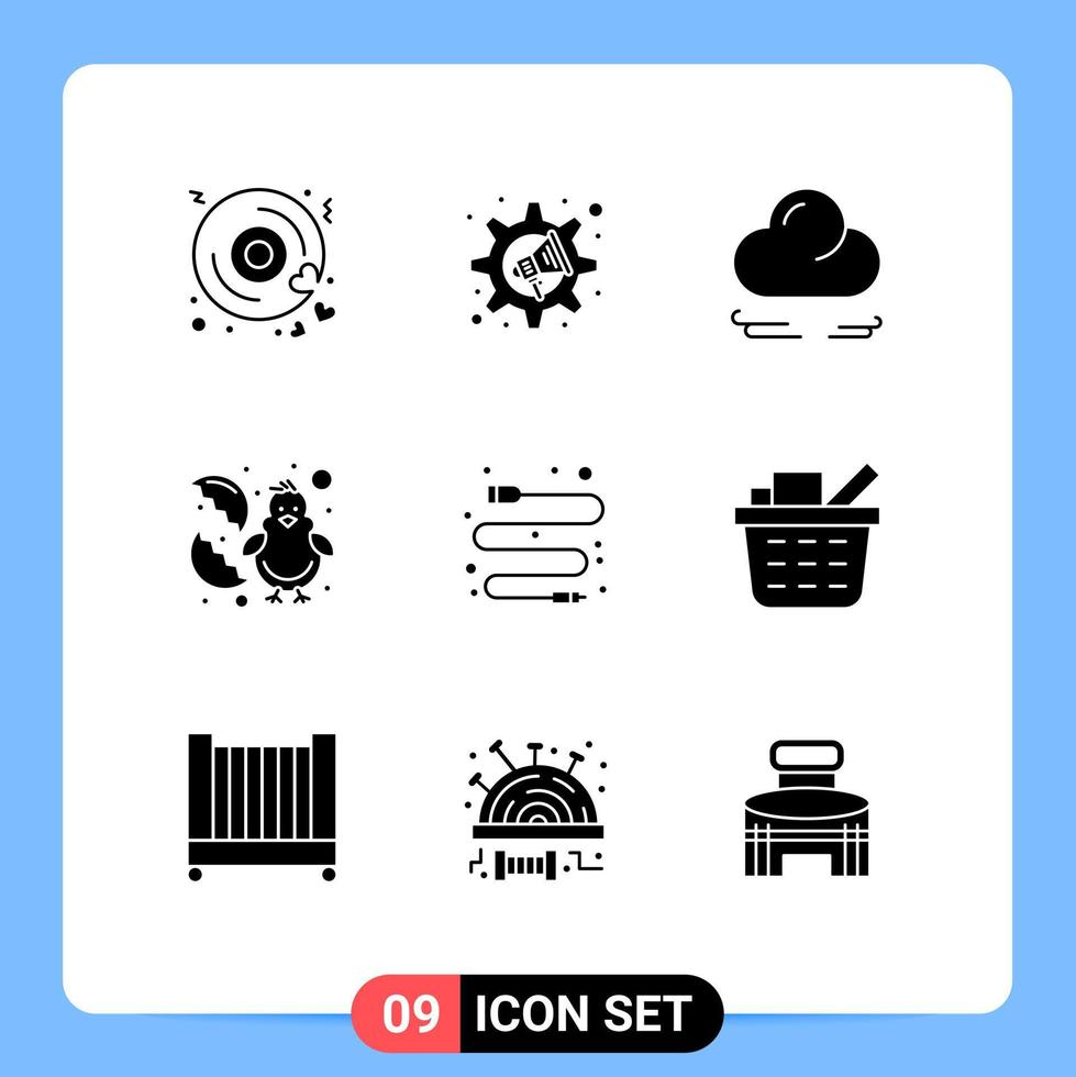 pack d'icônes vectorielles stock de 9 signes et symboles de ligne pour les éléments de conception vectoriels modifiables de vent de poulet heureux de câble usb vecteur