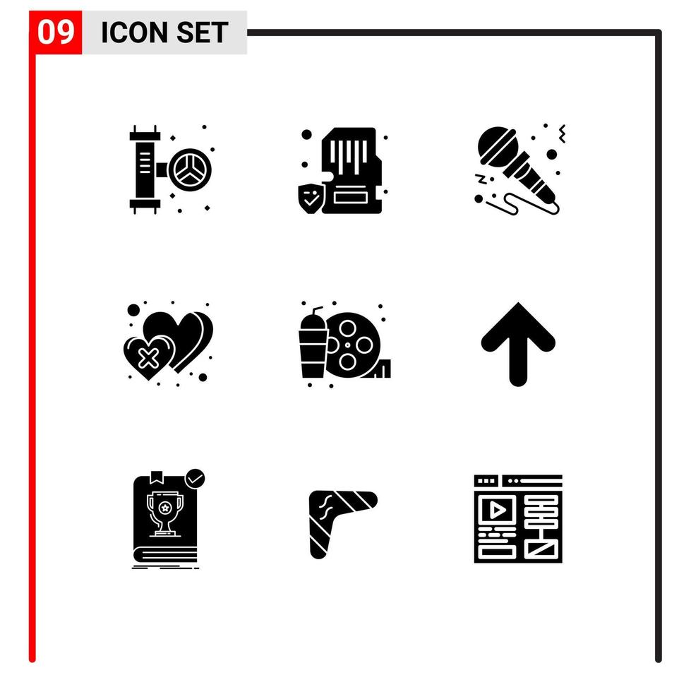 interface mobile glyphe solide ensemble de 9 pictogrammes d'éléments de conception vectoriels modifiables de musique mobile n'aiment pas le coeur croisé vecteur