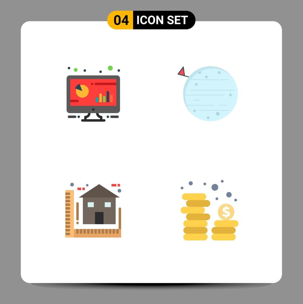 4 icône plate universelle signes symboles de la terre analytique moniteur planète plan éléments de conception vectoriels modifiables vecteur