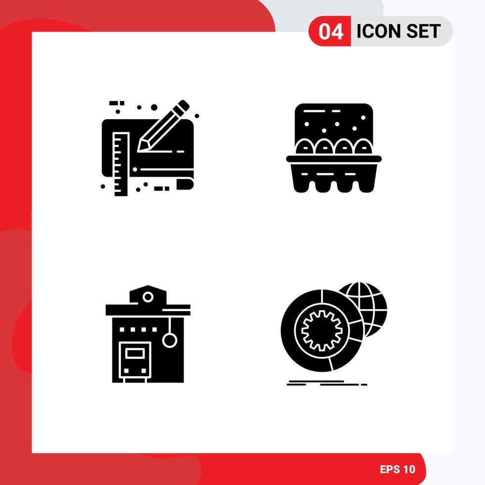 interface utilisateur pack de 4 glyphes solides de base d'impression bleue crayon de bus cuisson route intégration éléments de conception vectoriels modifiables vecteur