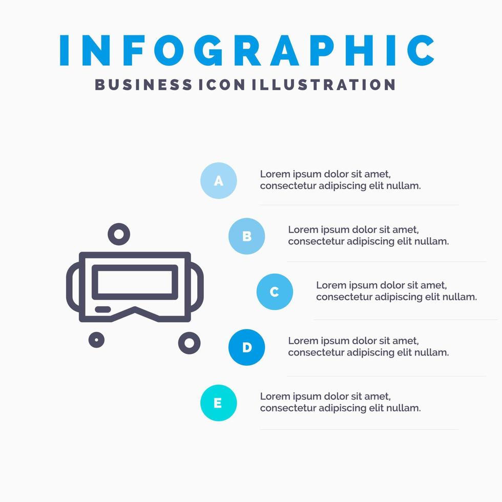 lunettes de l'appareil google verre icône de la ligne intelligente avec 5 étapes présentation infographie fond vecteur