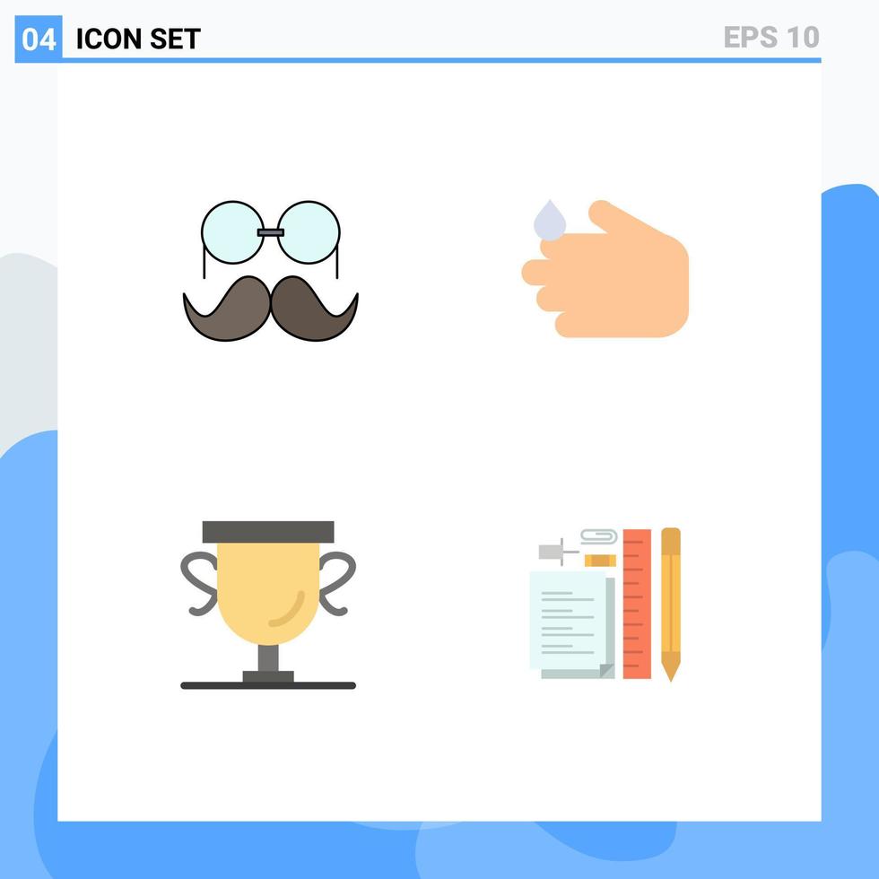 4 concept d'icône plate pour sites Web mobiles et applications réalisations de moustache lunettes main prix éléments de conception vectoriels modifiables vecteur