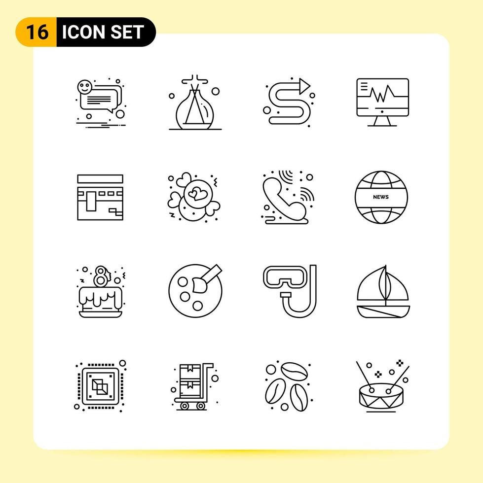16 icônes créatives pour la conception de sites Web modernes et des applications mobiles réactives 16 symboles de contour signes sur fond blanc pack de 16 icônes vecteur