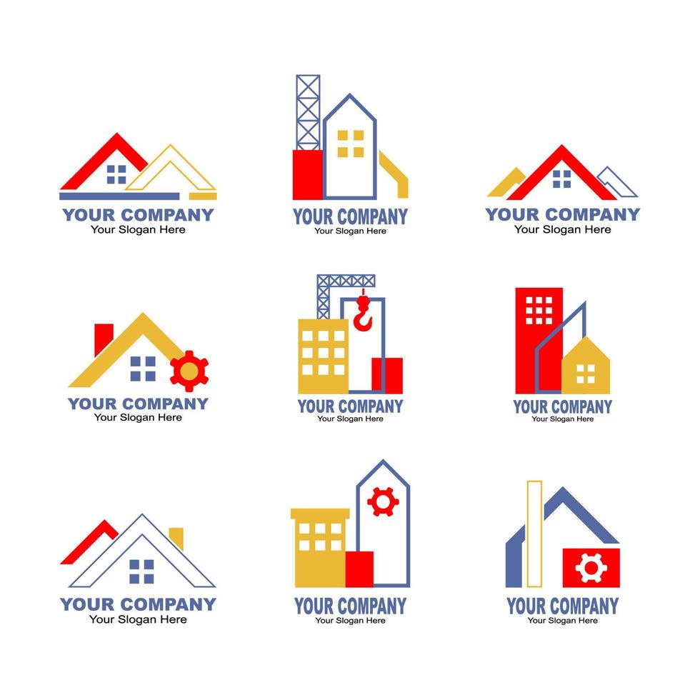 collection de logos d'entreprise de construction avec concept de couleur plate vecteur