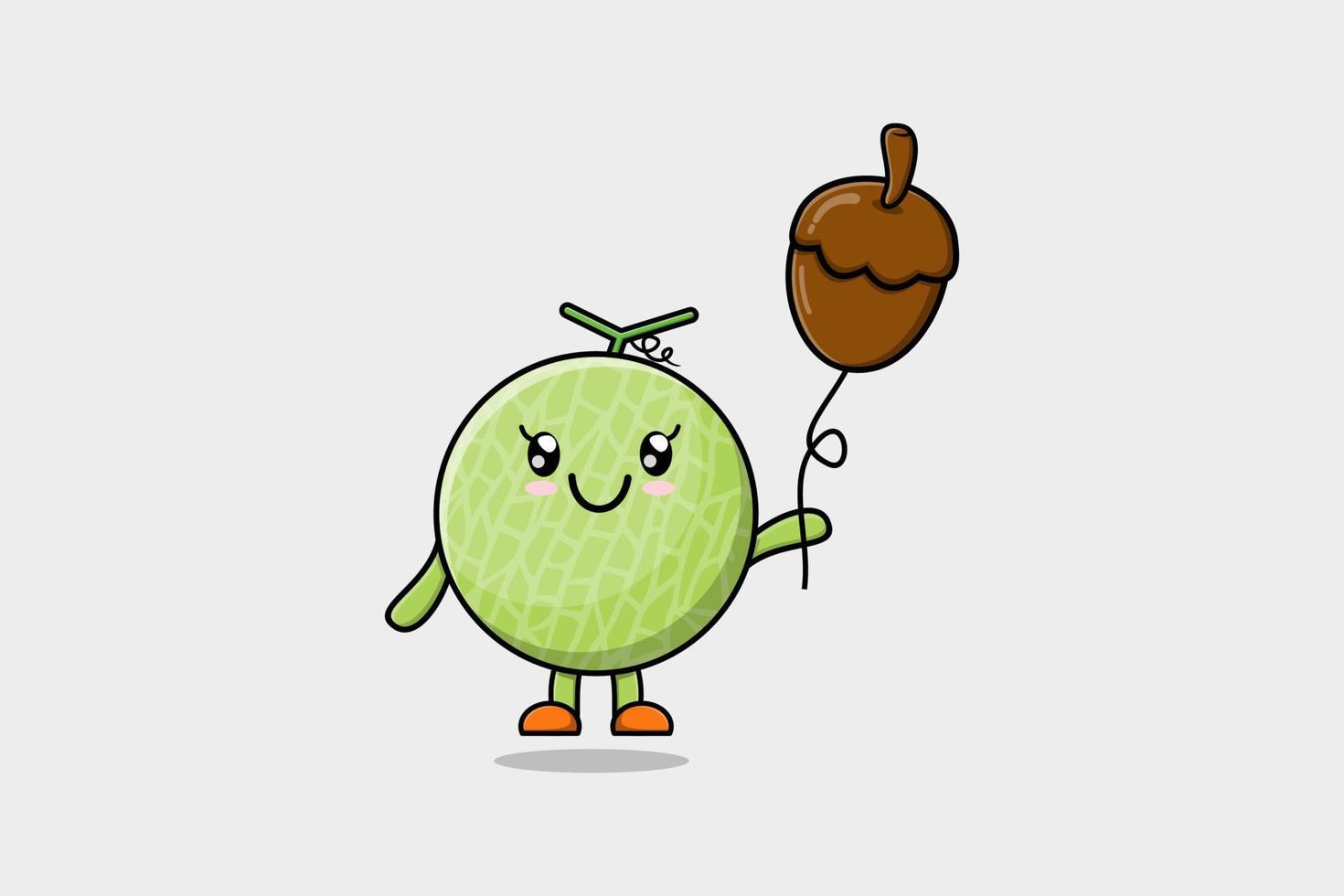 melon de dessin animé mignon flottant avec un ballon de gland vecteur
